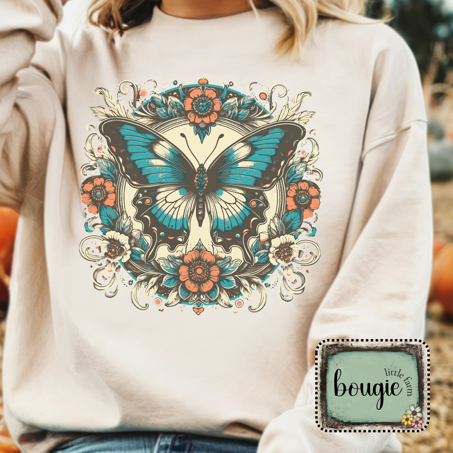 Retro Vibes | Turquoise Floral Butterfly