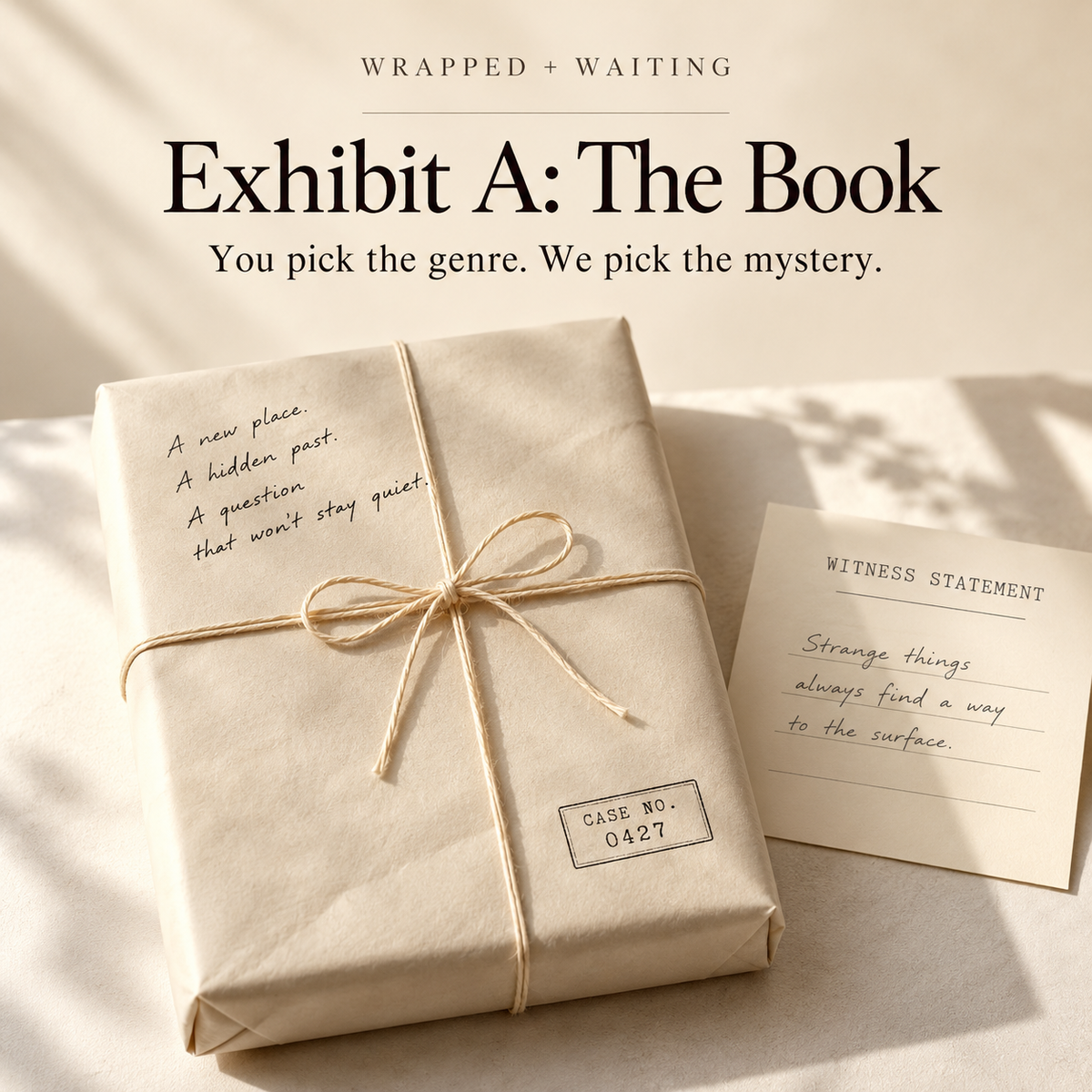 Wrapped + Waiting | Exhibit A: The Book — styled product mockup