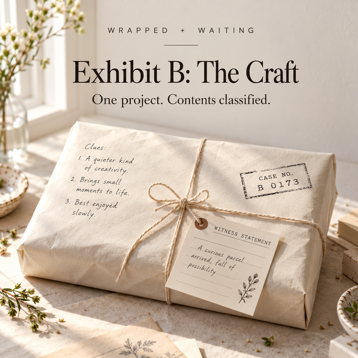 Wrapped + Waiting | Exhibit B: The Craft — styled product mockup