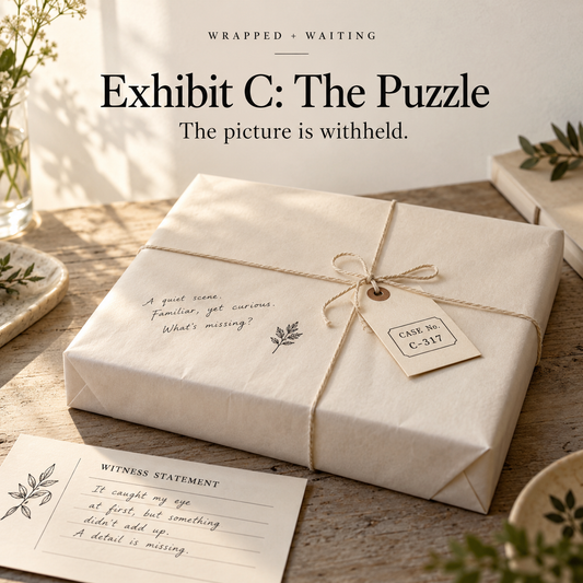 Wrapped + Waiting | Exhibit C: The Puzzle — styled product mockup