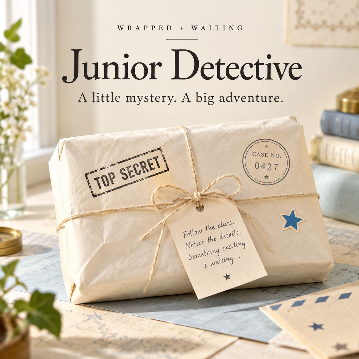 Wrapped + Waiting | Junior Detective — styled product mockup